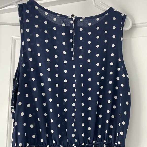 Shein Sleveless Ruffle Hem Navy Blue Polka Dot Dress - Picture 4 of 7